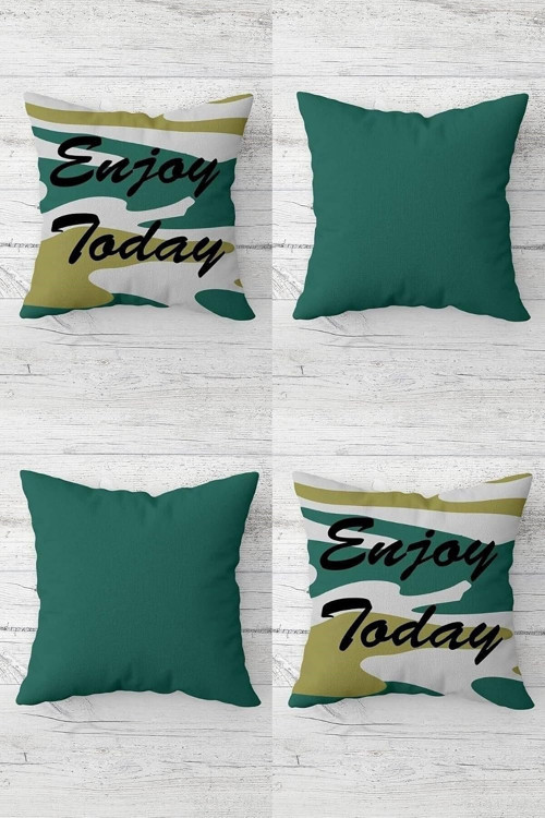 Enjoy Today Yazılı Gizli Fermuarlı Kırlent Kılıfı Koltuk Yastık Kılıfı Takım(4Adet), Petrol