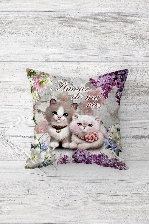 Cute Cat Sevimli Kedili Çift Tarafı Baskı Gizli Fermuar Genç Kız Kırlent Koltuk Yastık Kılıf