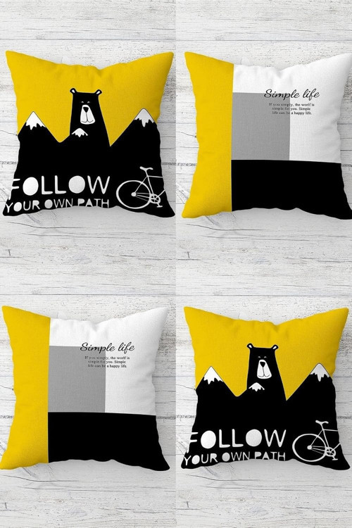 Follow Your Own Path Mesajlı Gizli Fermuarlı Kırlent Kılıfı Koltuk Yastık Kılıfı Takım(4Adet