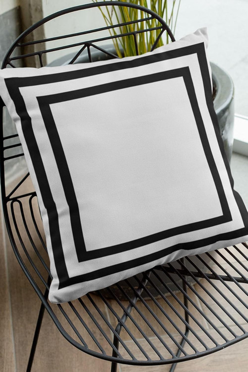 Viva Home 43X43Cm Tay Tüyü Dokuma Premium Kumaş Çift Taraflı Kırlent Yastık Kılıfı Modern Çerçeveli