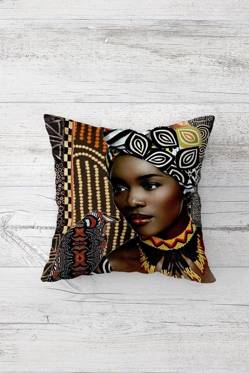 Etnik Afrikalı Kadın Kuş Çift Tarafı Baskılı Gizli Fermuarlı Yastık Kırlent Koltuk Yastık Kı