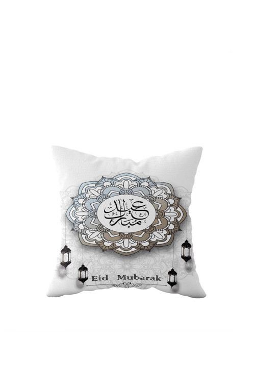 Eid Mubarak Beyaz Ramazan Temalı Çift Taraflı Gizli Fermuar Kırlent Koltuk Yastık Kılıfıı, B