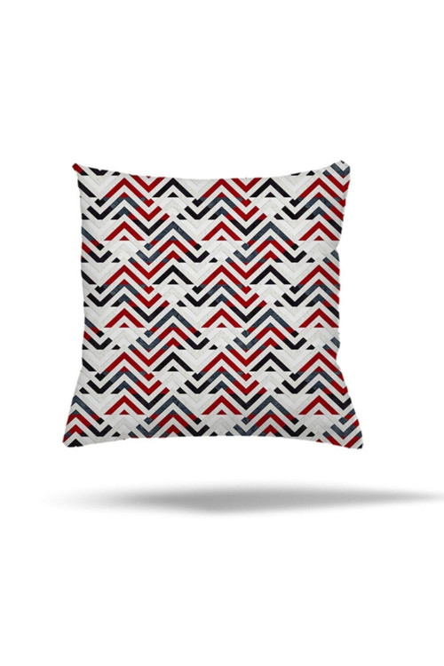 Geometrik Karo Zigzak Kilim Desen Gizli Fermuarlı Yastık Kılıfı Kırlent Kılıfı, Bordo-Gri 45