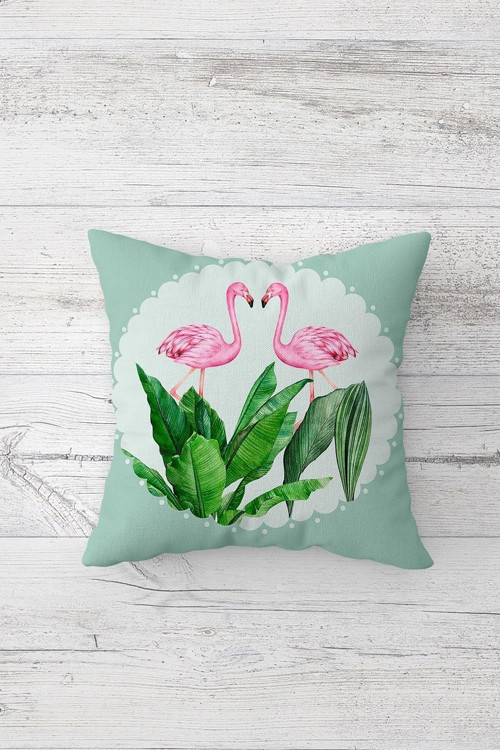 Flamingo Çift Tarafı Baskılı Gizli Fermuarlı Yastık Kılıfı Kırlent Koltuk Yastık Kılıfı, Min