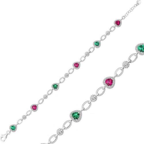 925 Ayar Gümüş Renkli Kalpler Bileklik