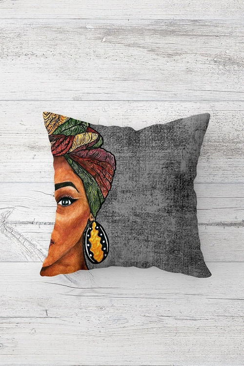 Afrikalı Siyahi Kadın Etnik Çift Tarafı Baskılı Gizli Fermuarlı Kırlent Koltuk Yastık Kılıfı