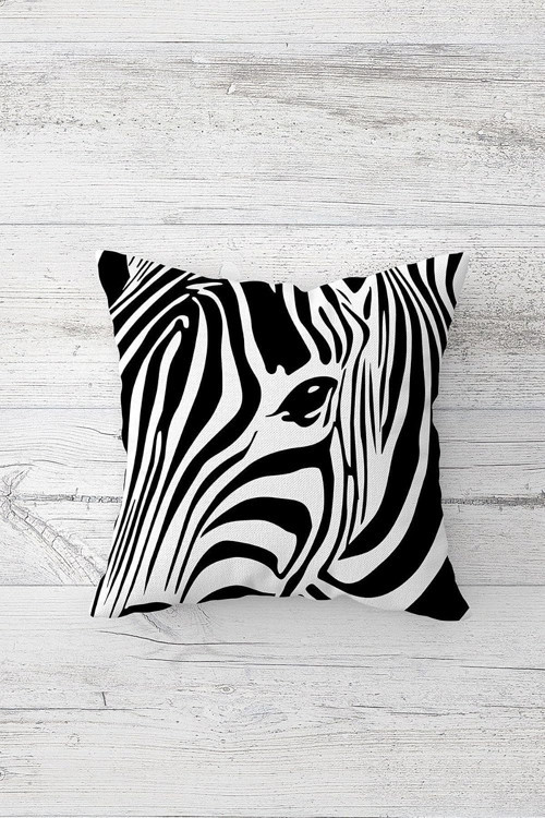 Zebra Desenli Çift Tarafı Baskılı Gizli Fermuarlı Yastık Kılıfı Kırlent Koltuk Yastık Kılıfı