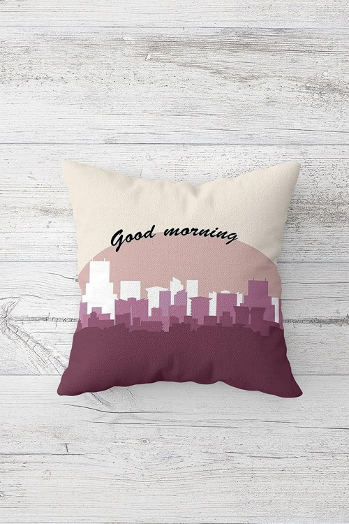 Good Morning Şehir Temalı Çift Tarafı Baskı Gizli Fermuar Yastık Kılıfı Kırlent Koltuk Yastı