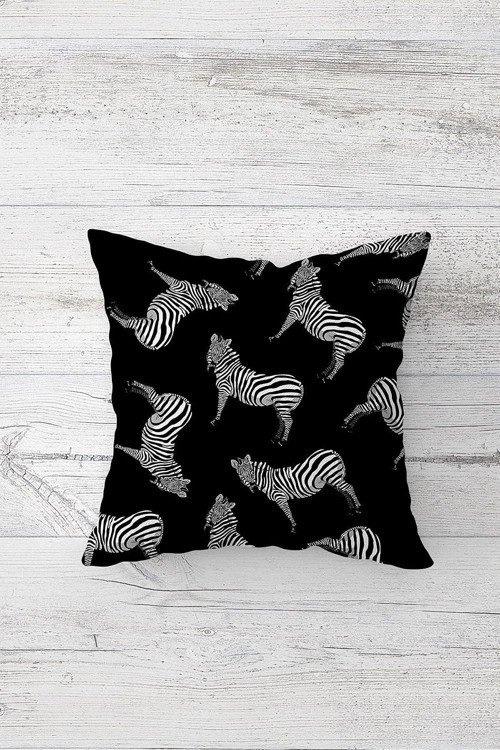 Zebra Desenli Çift Tarafı Baskılı Gizli Fermuarlı Yastık Kılıfı Kırlent Koltuk Yastık Kılıfı