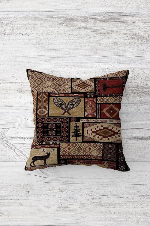 Etnik Patchwork Desenli Çift Tarafı Baskı Gizli Fermuarlı Yastık Kılıfı Kırlent Koltuk Yastı
