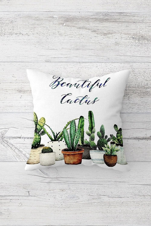 Beautiful Cactus Yazılı Çift Taraflı Gizli Fermuarlı Yastık Kılıfı Kırlent Koltuk Yastık Kıl