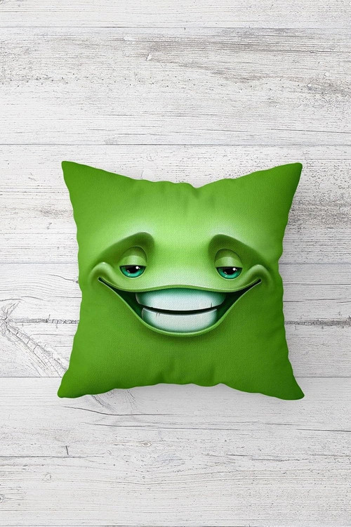Gülen Emoji Desenli Çift Tarafı Baskılı Gizli Fermuarlı Yastık Kılıfı Kırlent Koltuk Yastık