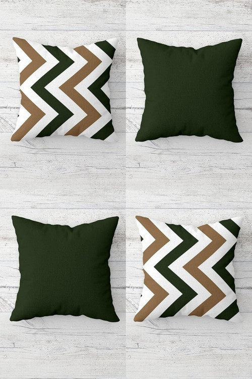 Geometrik Zigzag Ve Düz Kılıf Yeşil Gizli Fermuarlı Kırlent Kılıfı Koltuk Yastık Kılıfı Takı