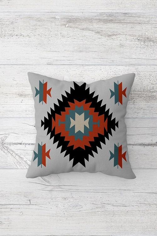 Kilim Etnik Desenli Çift Tarafı Baskılı Gizli Fermuarlı Yastık Kılıfı Kırlent Koltuk Yastık
