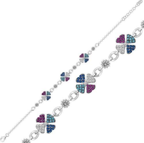 925 Ayar Gümüş Yonca Renkli Bileklik