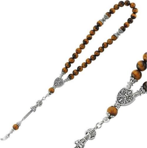 Doğaltaş Metal Püsküllü Kaplan Gözü Taşlı Tesbih