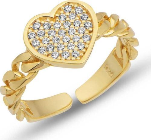 Gümüş Ayarlanabilir Gold Kalpli Kadın Yüzük