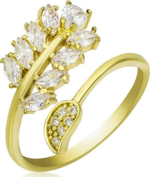 Gümüş Gold Ayarlanabilir Beyaz Taşlı Yaprak Kadın Yüzük