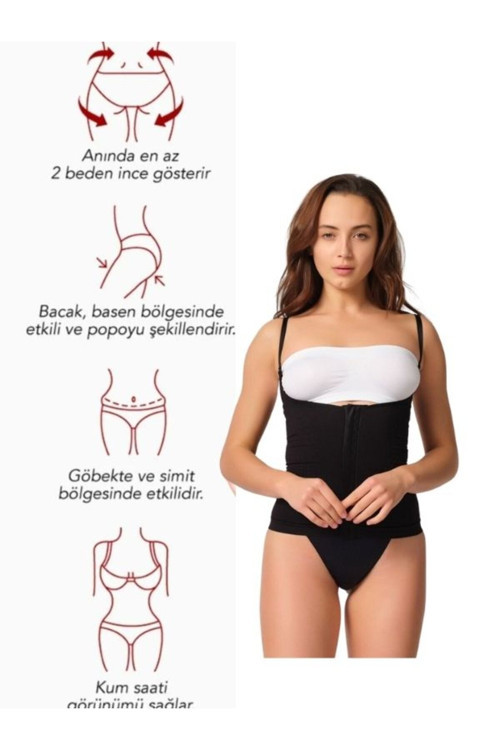 Battal Boy Çelik Balenli 3 Kademeli Ağraflı Şekillendirici Bel Lateks Korse Siyah