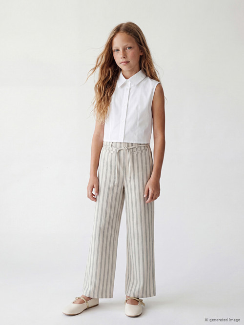 LCW Kids Lacivert Çizgili Kız Çocuk Geniş Paça Pantolon