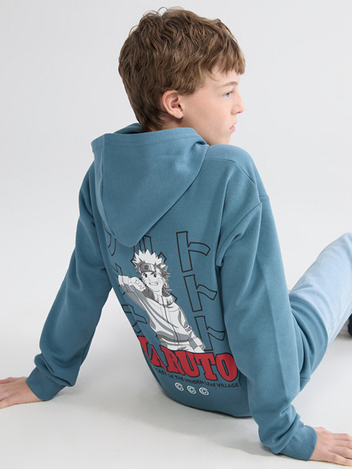 LCW Kids Mavi Kapüşonlu Naruto Baskılı Erkek Çocuk Sweatshirt