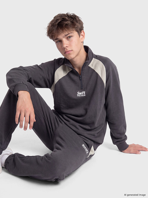 LCW Kids Antrasit Dik Yaka Baskılı Erkek Çocuk Sweatshirt