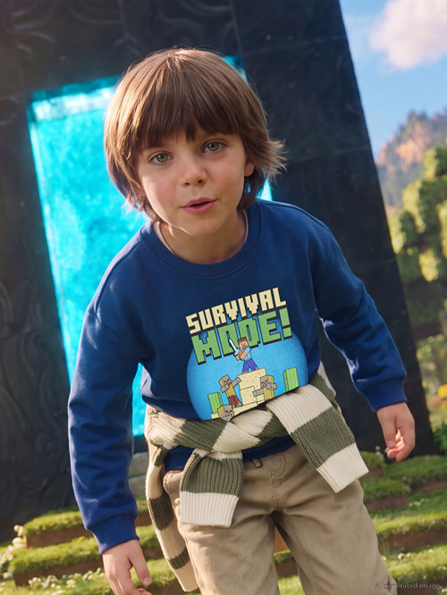 LCW Kids Petrol Minecraft Baskılı Erkek Çocuk Sweatshirt