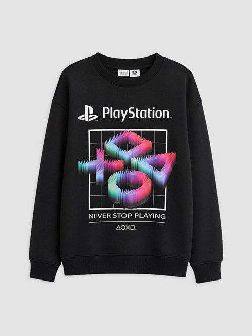 LCW Kids Siyah Bisiklet Yaka Playstation Lisanslı Erkek Çocuk Sweatshirt