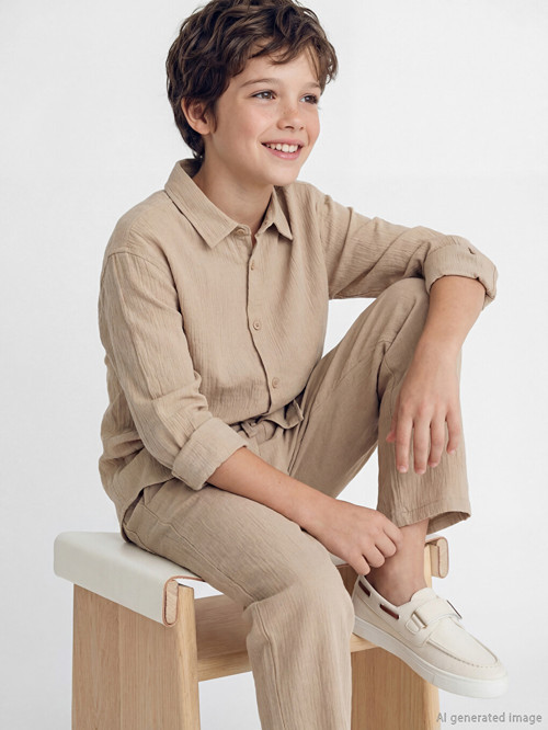 LCW Kids Bej Uzun Kollu Erkek Çocuk Poplin Gömlek