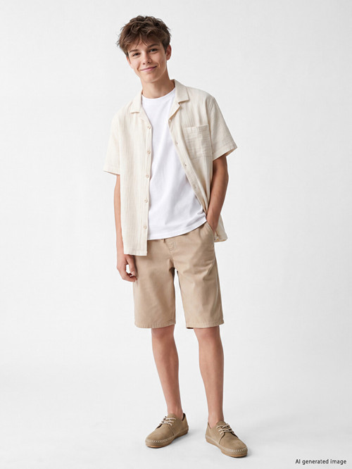 LCW Kids Bej Beli Lastikli Erkek Çocuk Gabardin Şort