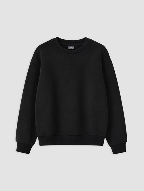 LC WAIKIKI Siyah Bisiklet Yaka Kız Çocuk Kalın Sweatshirt