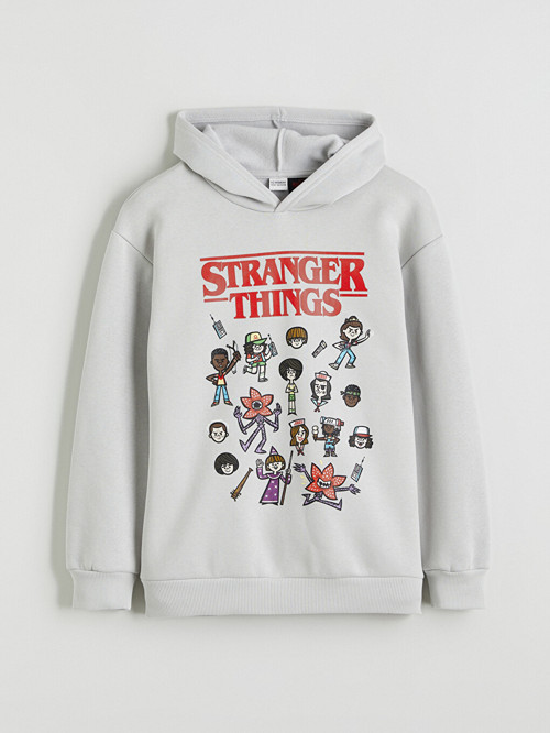 LCW Kids Gri Stranger Things Baskılı Erkek Çocuk Kalın Sweatshirt
