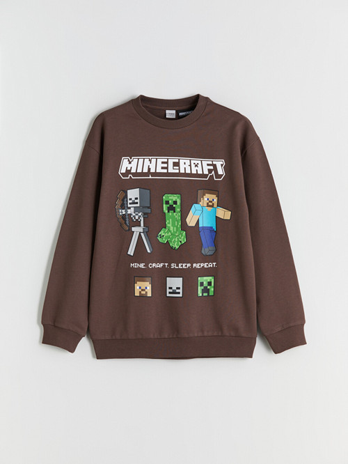 LCW Kids Kahverengi Bisiklet Yaka Minecraft Baskılı Erkek Çocuk Sweatshirt