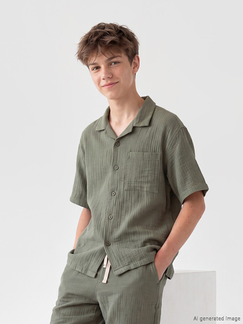 LCW Kids Haki Kısa Kollu Müslin Erkek Çocuk Gömlek