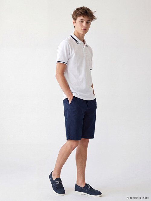 LCW Kids Lacivert Beli Lastikli Erkek Çocuk Gabardin Şort