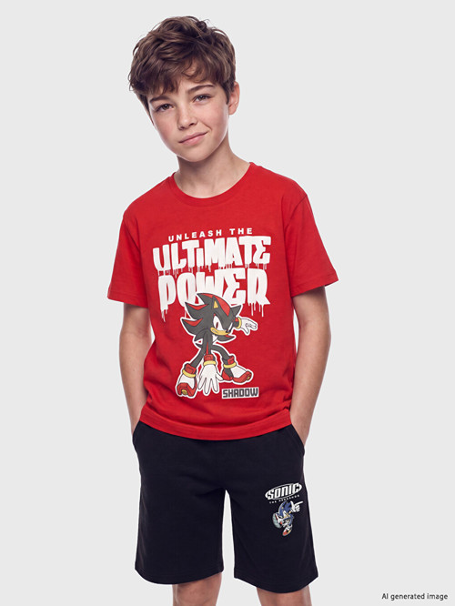 LCW Kids Kırmızı Sonic Baskılı Erkek Çocuk Tişört
