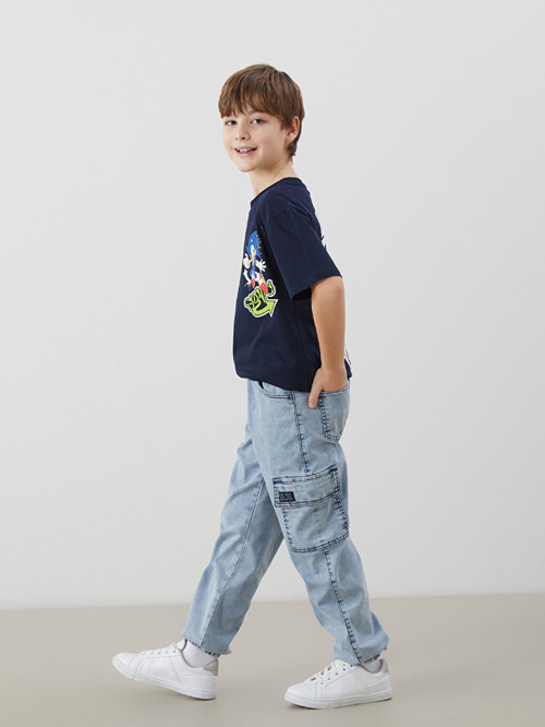 LCW Kids İndigo Beli Lastikli Erkek Çocuk Kargo Jean Pantolon