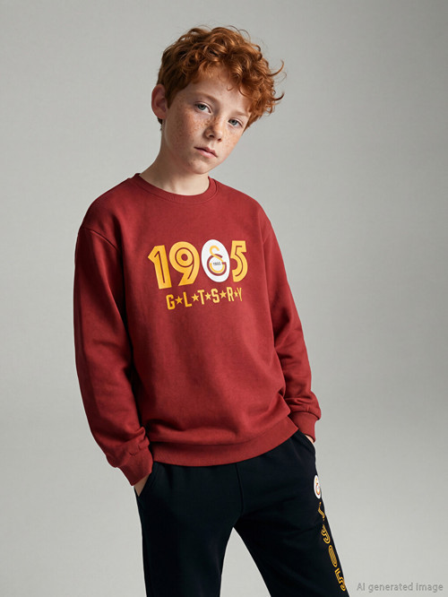 LCW Kids Kırmızı Galatasaray Baskılı Erkek Çocuk Kalın Sweatshirt