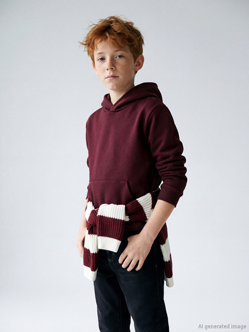 LCW Kids Bordo Kapüşonlu Erkek Çocuk Sweatshirt