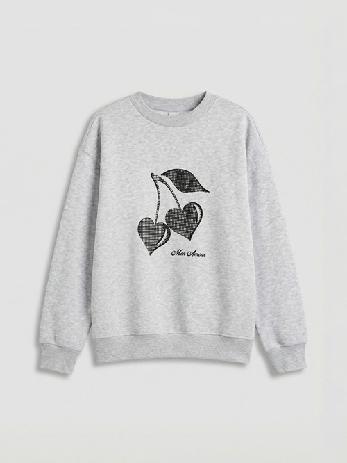 LCW Kids Gri Baskılı Kız Çocuk Kalın Sweatshirt