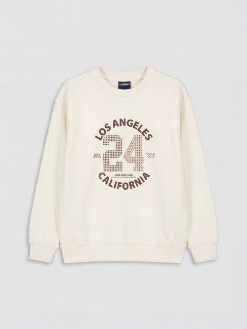 LCW Kids Ekru Los Angeles Baskılı Kız Çocuk Kalın Sweatshirt