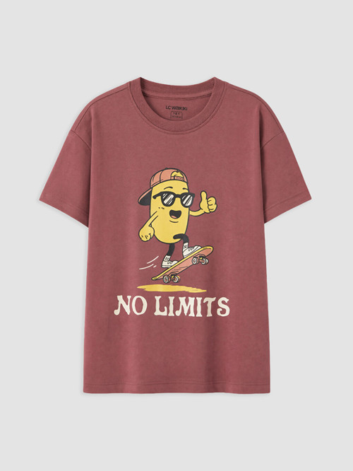 LC WAIKIKI Pembe Bisiklet Yaka Baskılı Erkek Çocuk Tişört