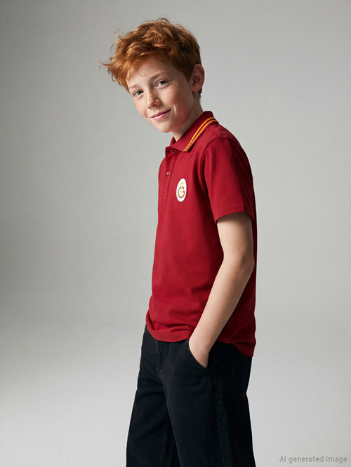 LCW Kids Kırmızı Polo Yaka Galatasaray Baskılı Erkek Çocuk Tişört