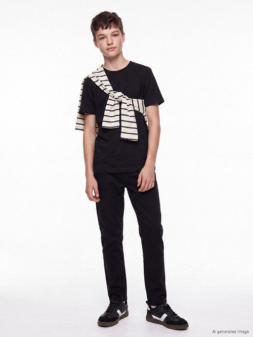 LCW Kids Siyah Slim Fit Erkek Çocuk Gabardin Pantolon