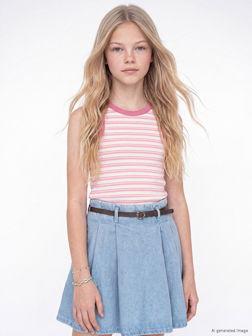 LCW Kids Pembe Bisiklet Yaka Çizgili Kız Çocuk Atlet