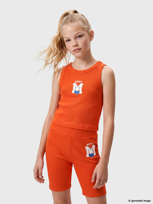 LCW Kids Turuncu Bisiklet Yaka Miffy Baskılı Kız Çocuk Atlet
