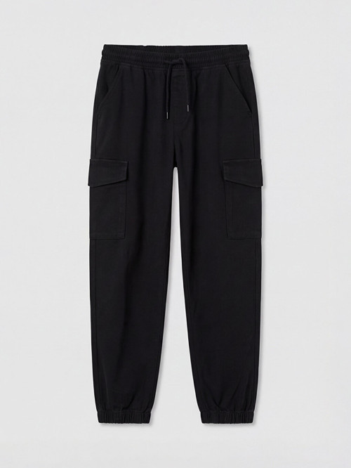 LCW Kids Siyah Erkek Çocuk Gabardin Kargo Pantolon