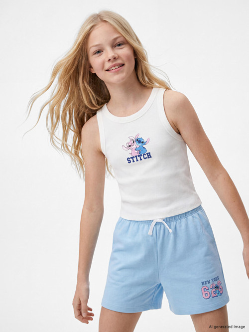 LCW Kids Beyaz Stitch Ve Angel Baskılı Kız Çocuk Atlet