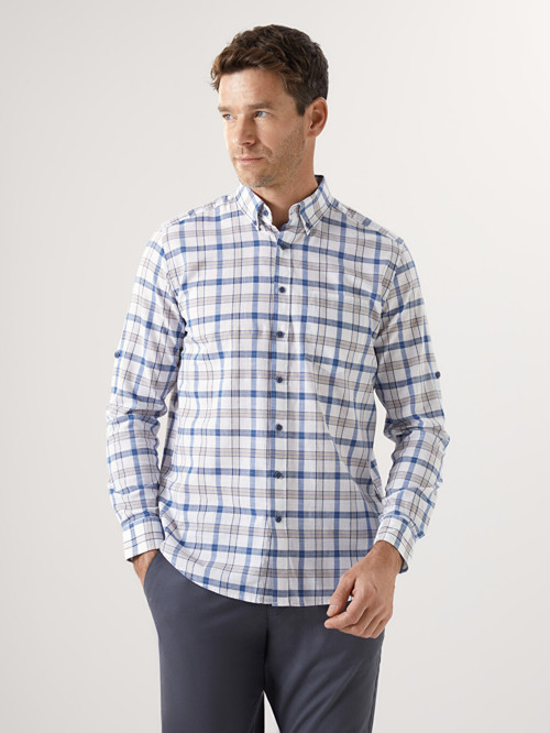 LCWAIKIKI Classic İndigo Regular Fit Uzun Kollu Ekose Poplin Erkek Gömlek
