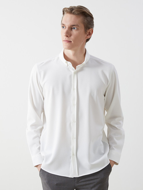LCW Vision Beyaz Slim Fit Uzun Kollu Armürlü Erkek Gömlek